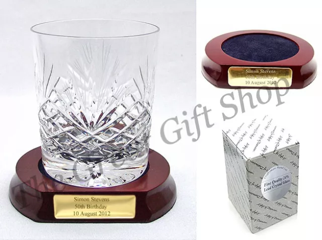 HAND CUT GLASS WHISKY SPIRITS TUMBLER Fine 24% Lead Crystal Gift ENGRAVED PLINTH