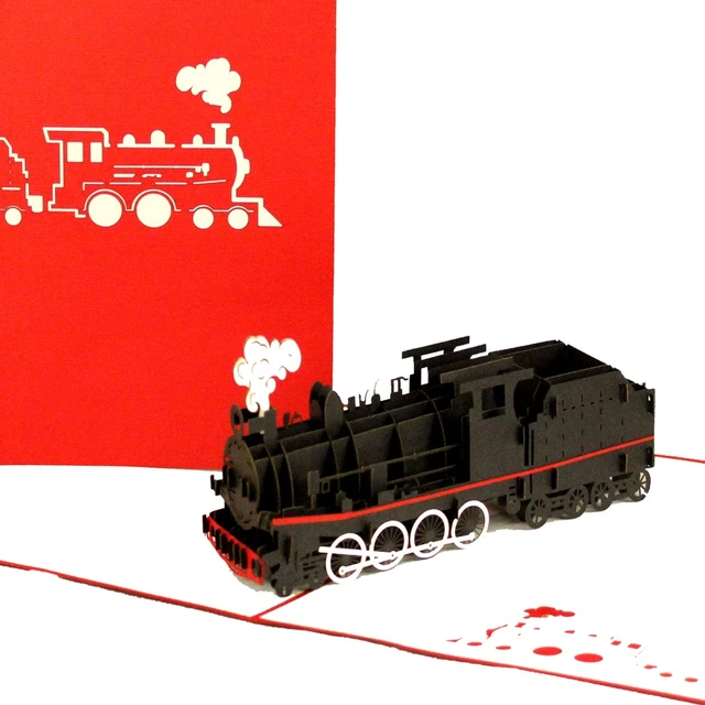 BIGLIETTO POP-UP 3D a vapore ferroviario biglietto di compleanno buono