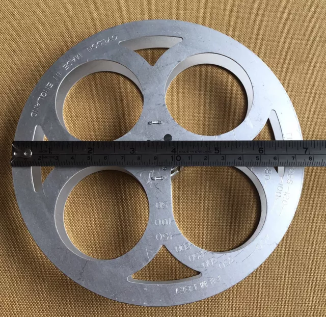 Carrete/carrete de película de cine de metal vacío vintage Cyldon 16 mm 400 ft hecho en Inglaterra