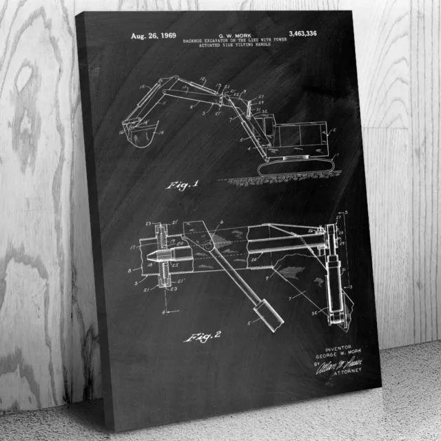 Backhoe Excavator Patent Canvas Print Industrial Decor Contractor Gift