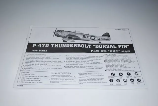 Trumpeter P-47D Dorsal Fin 02264 ⭐Parts⭐ Instruction Booklet 1/32