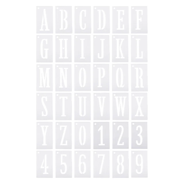 Paquete de 2" 36 Letras Números Plantillas 1.5" Ancho con Anillo para Pintura Blanco