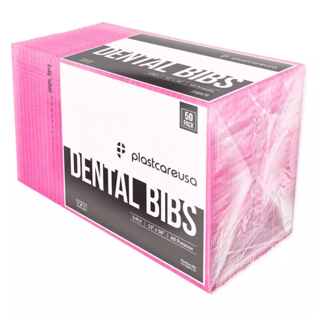 50 Hot Pink Fuchsia Disposable Dental Bibs, Tattoo Tray Nail Chair Paper Covers