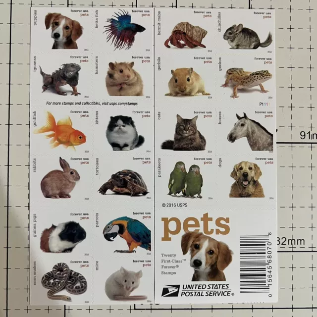 Mint US 2016 Pets Booklet/sheet Pane of 20 Stamps Scott# 5125A (MNH)