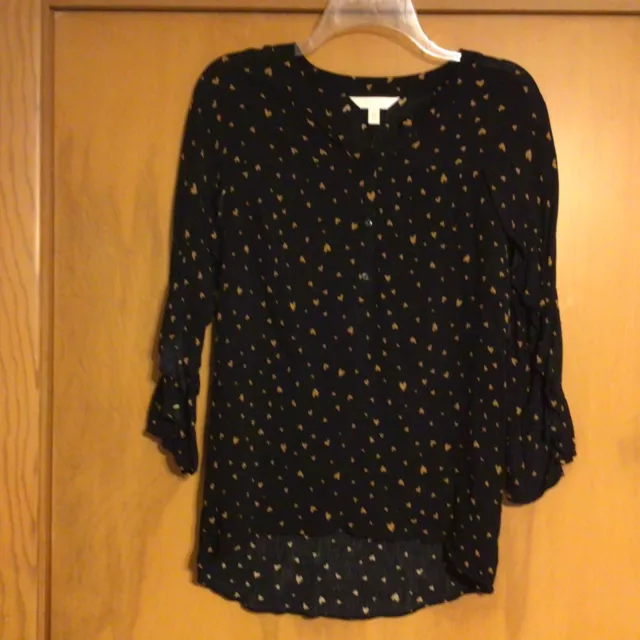 LC Lauren Conrad Women's Black Top with Gold Hearts and Bell Sleeves Size Medium