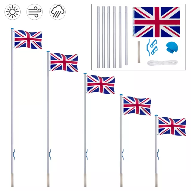 21FT Telescoping England Flag Pole Flagpole Aluminium Pole Heavy Duty Outdoor