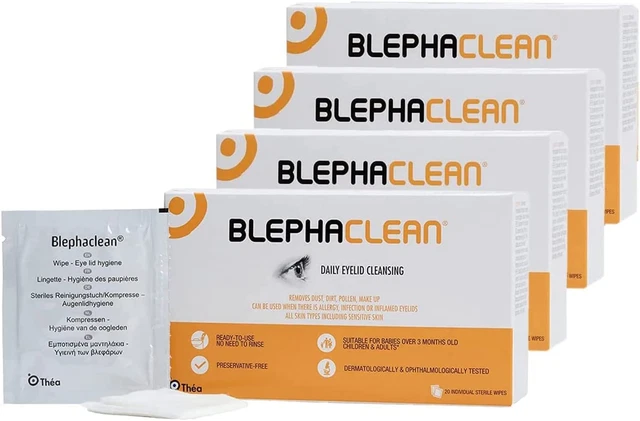 80 toallitas estériles para párpados Blephaclean para blefaritis | piel sensible, 20 limpias...