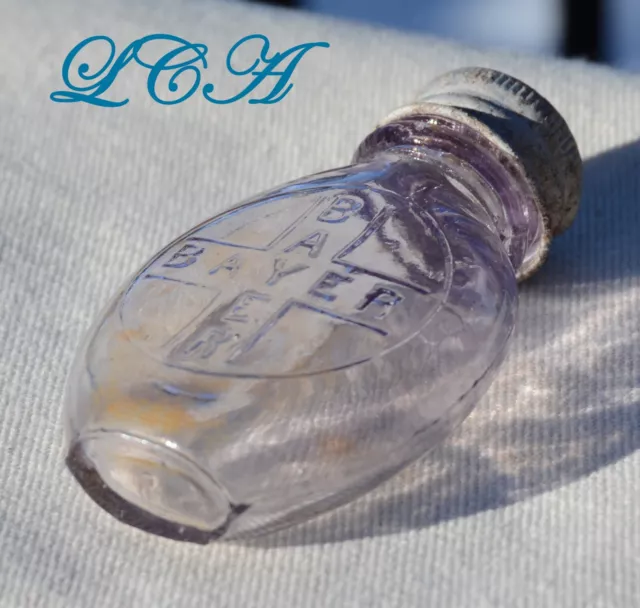 Old BLOWN GLASS antique BAYER bottle HEROIN aspirin w/ 1904 CROSS clean ORIGINAL
