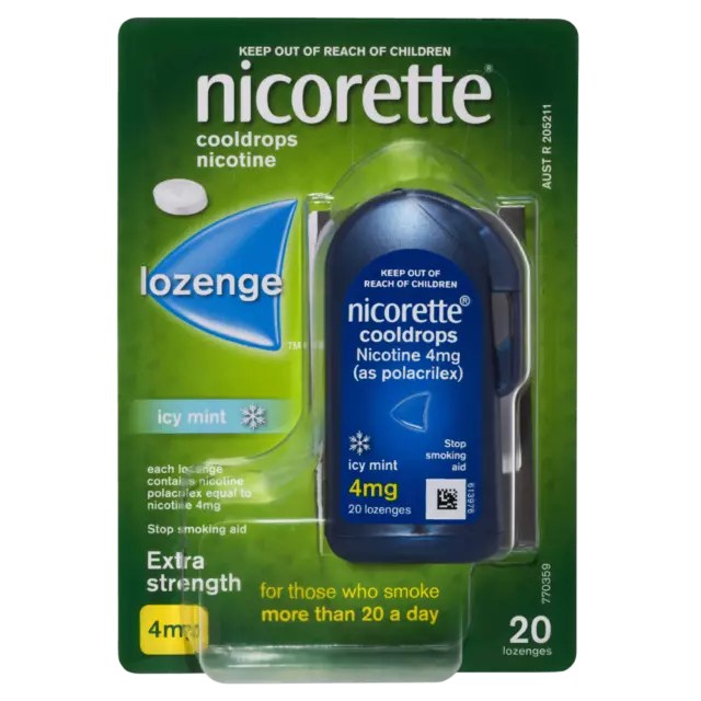 Nicorette Lozenge Cooldrops Nicotine 4mg 20 Pack - Icy Mint Extra Strength