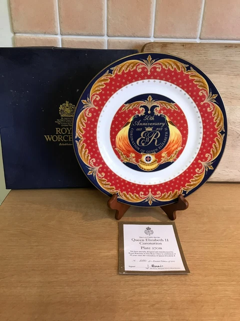 Royal Worcester 50th Anniversary Queen Elizabeth II Coronation Plate- Ltd Ed/Box