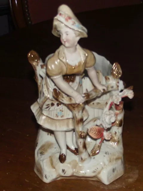 Ancienne Figurine En Biscuit Porcelaine Polychrome Vide Poche Porte Stylo
