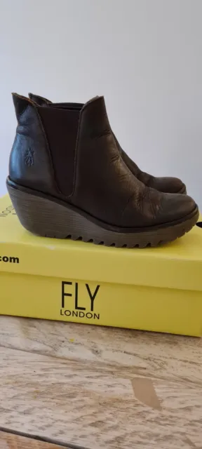 FLY LONDON YIP  Womens Wedge Ankle Boot Brown Leather UK 5 EU 38