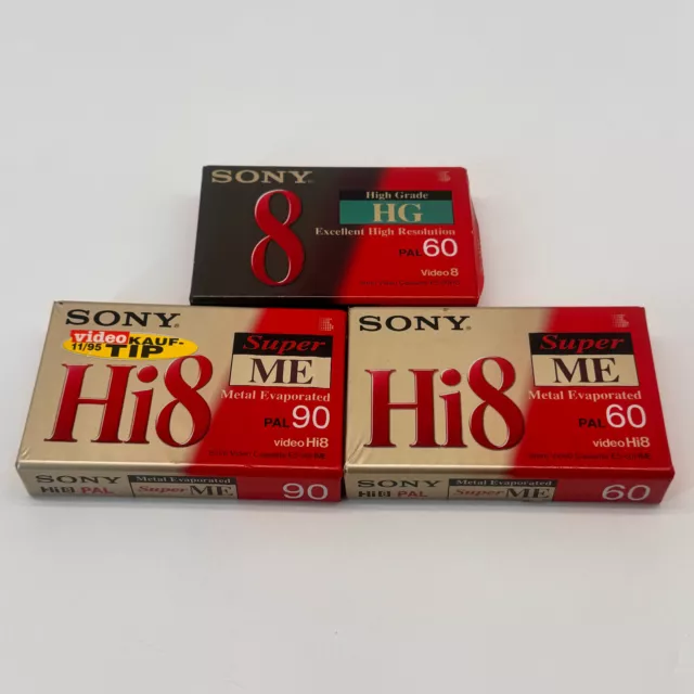 3x Sony Video Hi8 Camcorder Kassette - HME 90 - HME 60 - HG 60 - NEU Verschweißt