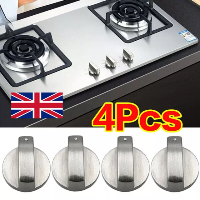 4 pcs Universal Gas Stove Knobs Cooker Oven Hob Control Knobs Switch 6mm Silver