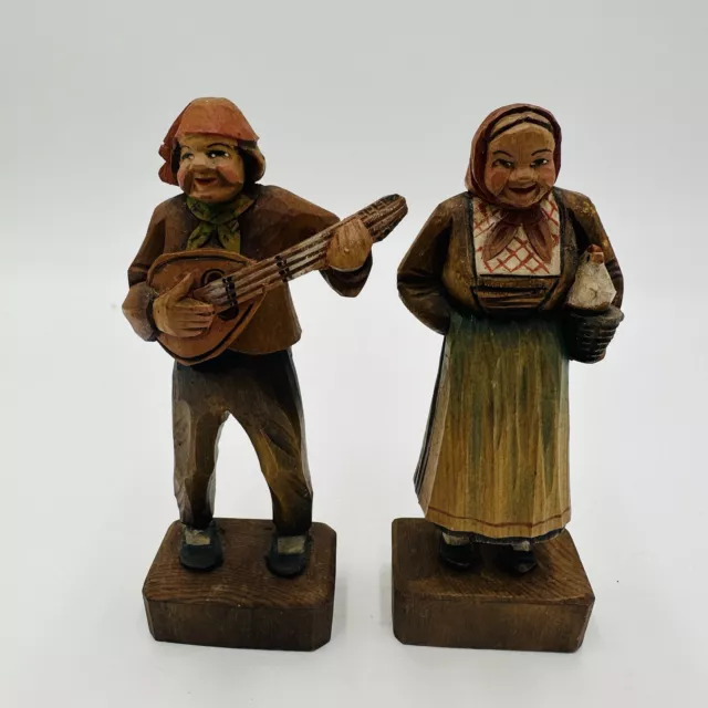 Huggler Wyss Hand Carved Wooden Swiss Figurines Musician Farmer Chicken