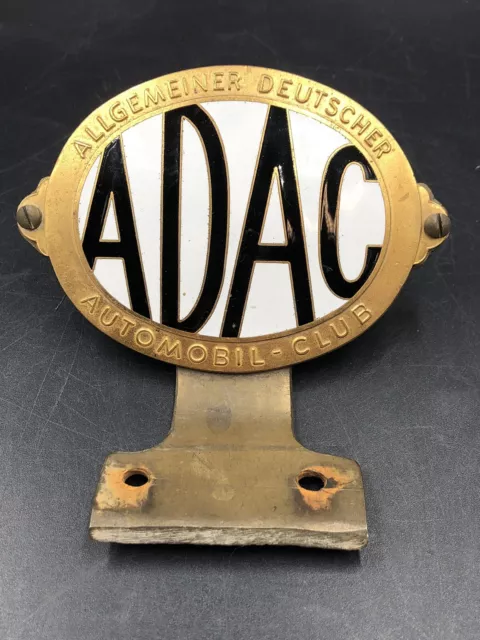 ADAC Oldtimer Schild Emaille gewölbt Messing farben Oval Halterung 10,5x7,5 cm