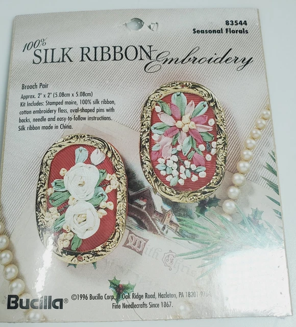 Kit de broche bordado cinta 100 % seda Bucilla florales de temporada 83544 rosa