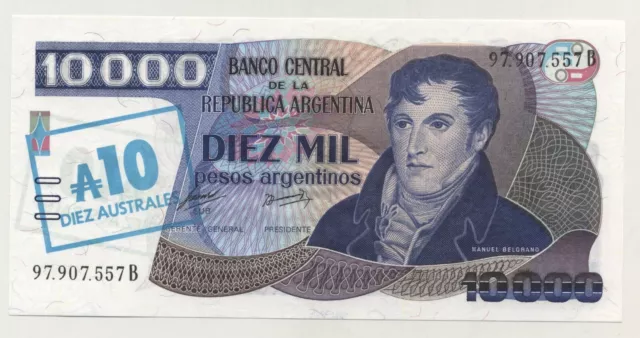 Argentina 10 Australes ND 1985 Pick 322.c UNC Uncirculated Banknote Serie B