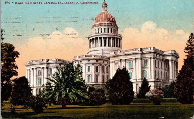 Rear View State Capitol Sacramento California CA Antique Postcard PM Cancel WOB
