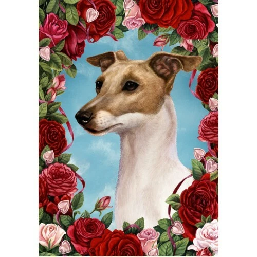 Roses House Flag - Fawn and White Italian Greyhound 19065