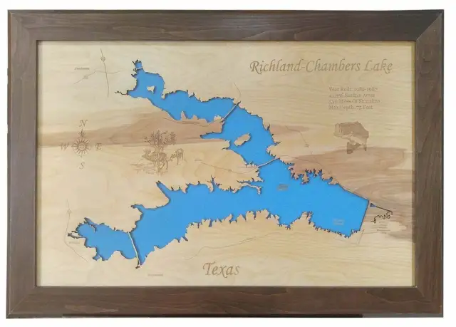 Richland-Chambers Lake, Texas - laser cut wood map | Wall Art | Made to Order