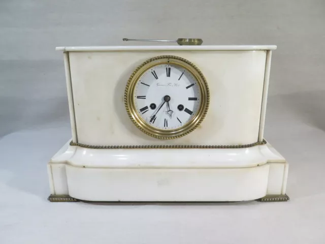 Gorini Paris Ancienne Pendule Borne En Marbre Blanc Laiton Perles Napoleon Iii