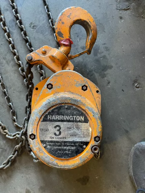 Harrington CF4 3 ton, 15 foot Lift, Manual Chain Hoist, Used, Fair Condition