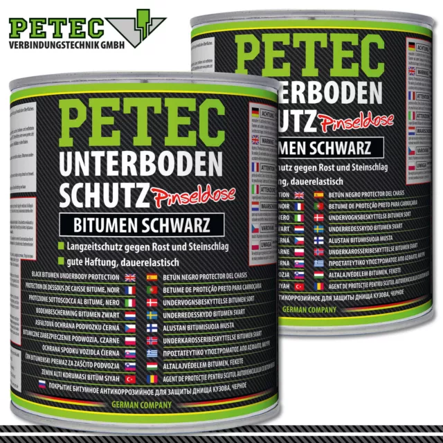 Petec 2x 1000ml Protection Anti-encastrement Bitume Noir Brosse Haut Rust