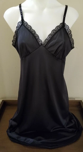Merville 36 Black FULL SLIP Vintage  NYLON  Double Peek-a-boo Bottom 💋 Mom