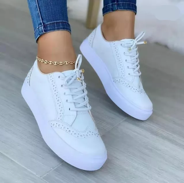 Ladies Womens Casual Flats Lace Up Low Top Sneakers Walking Skateboard Shoes