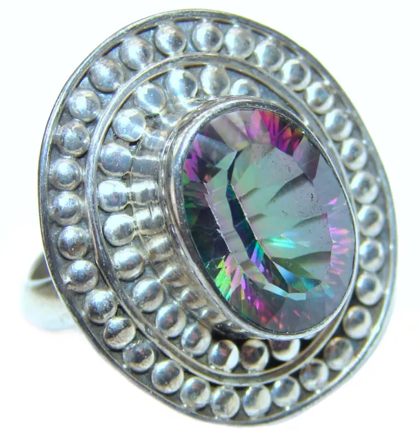 Magic genuine yellow Quartz .925 Sterling Silver handmade Cocktail Ring size: 8