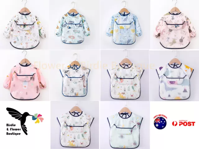 Baby Kid Bib Apron Smock Waterproof Short Long Sleeve Art Feeding Painting 3m-4y