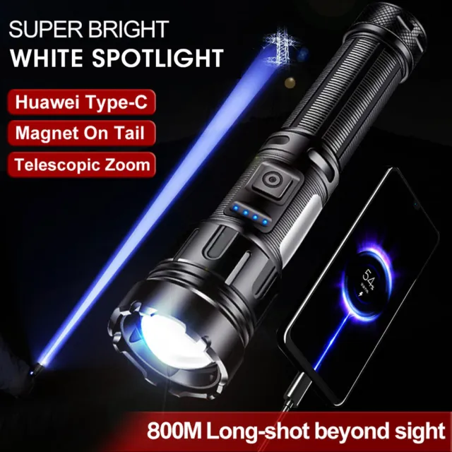 1200000LM LED Flashlight Zoom Light Super Bright Torch USB Rechargeable Lamp AUS