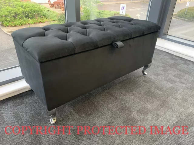 Ottoman Storage Box Chesterfield Black Velvet Blanket Toy Box  Bench Footstool..