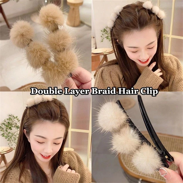 à cheveux en tresse Épingles à cheveux double couche Pinces à cheveux Pompon