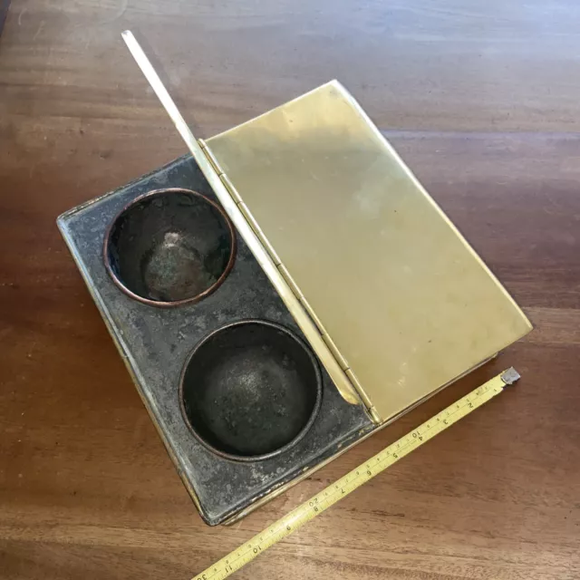 A Rare Quality English 19C Brass Double Lidded Spice Box With Original Bowls.