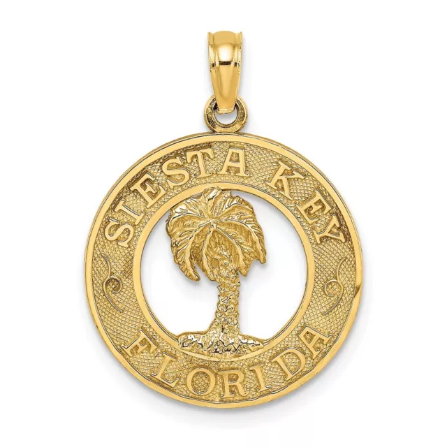 14K Yellow Gold SIESTA KEY FLORIDA w/Palm Tree Circle Charm 14K Yellow Gold SIESTA KEY FLORIDA w/Palm Tree Circle Charm