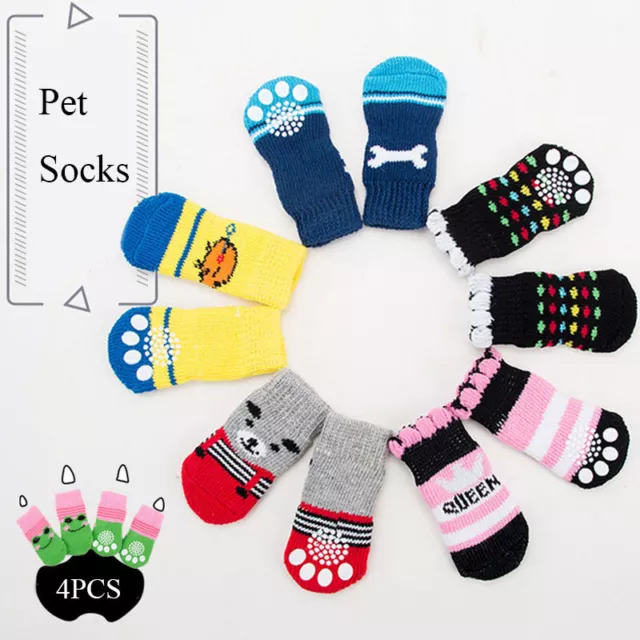 4 Pcs Cute Pet Dog Anti-Slip Socks Hosiery Warm Puppy Supplies Stocking #N