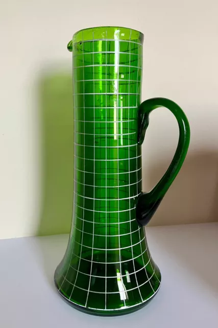 Art-Deco Glas Krug, groß, 2 Liter, grün, mundgeblasen, handbemalt, Schenk-Kanne