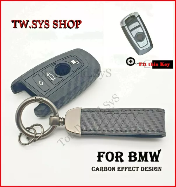 Silicone Key Case Cover +Keyring ☆Carbon Design☆ For BMW F10 F20 F30 ☆4 Buttons☆