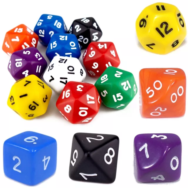 Poly Dice x10 Pack (Select Colour) / Pack of 10 Opaque D&D RPG Maths Games