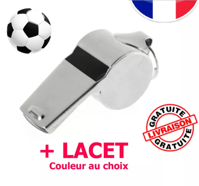 Sifflet Métal Arbitre Chrome Sport Soiree Fete  Metal + Lacet