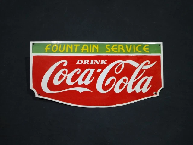 Porcelain Coca Cola Fountain Service Enamel Metal Sign Size 24" x 12" Inches