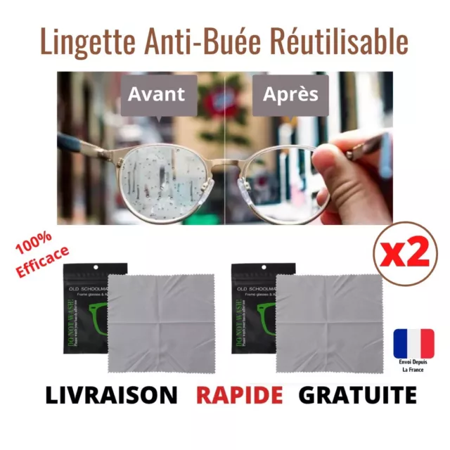 Lingette en microfibre anti-buée pour lunettes réutilisable x 2 Unités