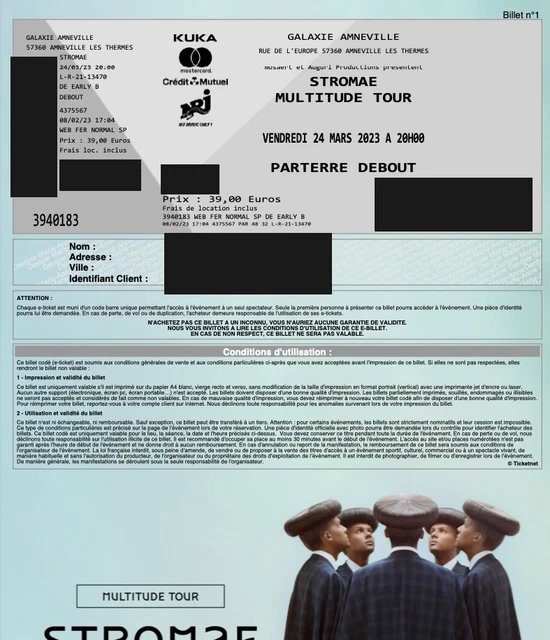Stromae 1 E-Ticket Amnéville 24 mars 2023