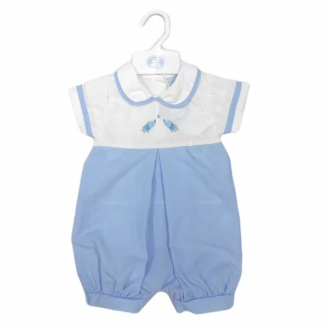 Baby Boy Romper Suit Outfit Spanish Romany Design Blue elephants White 0-9 Month