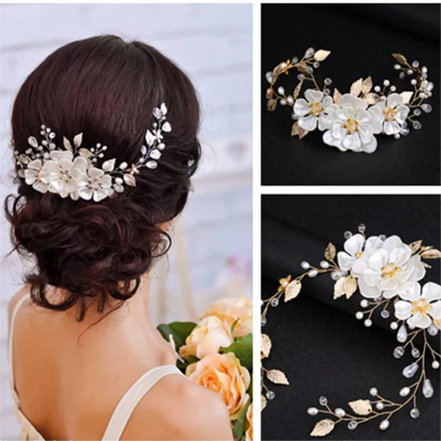 Women bridal white flower rhinestone pearl hair clip wedding hair accessori LT