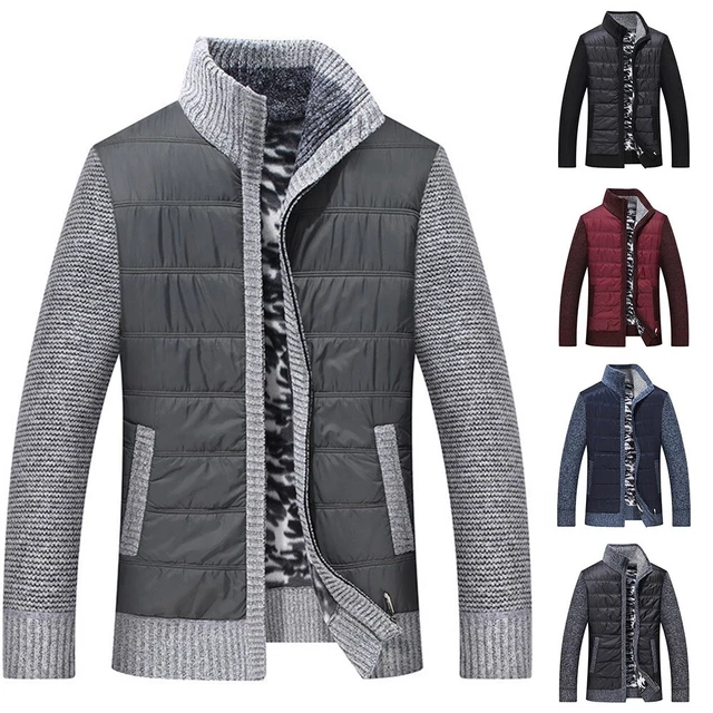 Uomo Inverno Fodera Pile Imbuto Zip Colletto Spesso Cardigan Maglione Giacca