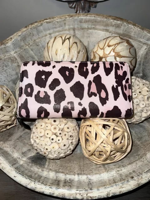 Kate Spade Cedar Street Patent Lacey Zip Wallet Pale Pink Leopard PWRU4497