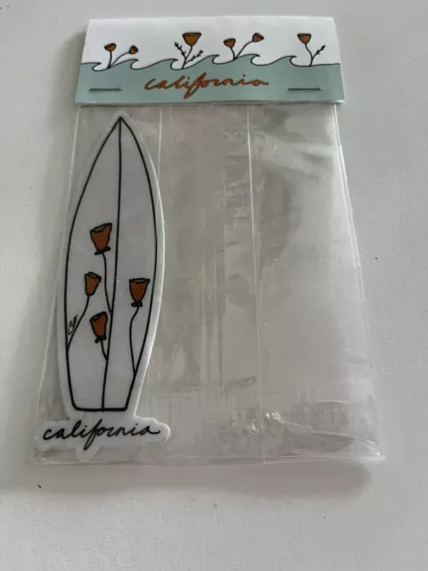 California Surfboard & Poppies State Flower Sticker Cat Caper New & Sealed